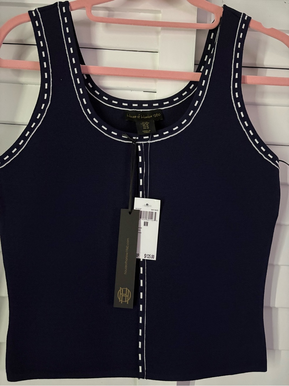 House of Harlow 1960 Navy Top with White Contrast Stitch